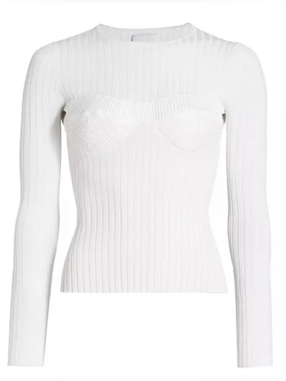 AKNVAS Faye Rib Knit Bustier Long Sleeve Top White L NWT